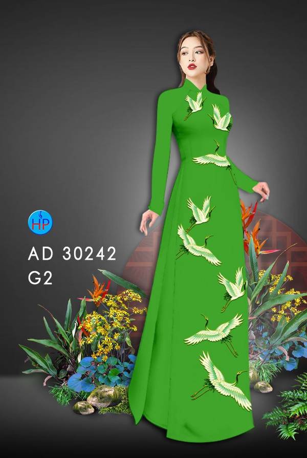 Vải áo dài in 3d chim Cò ad 30242 4 vai-ao-dai-in-3d-chim-co
